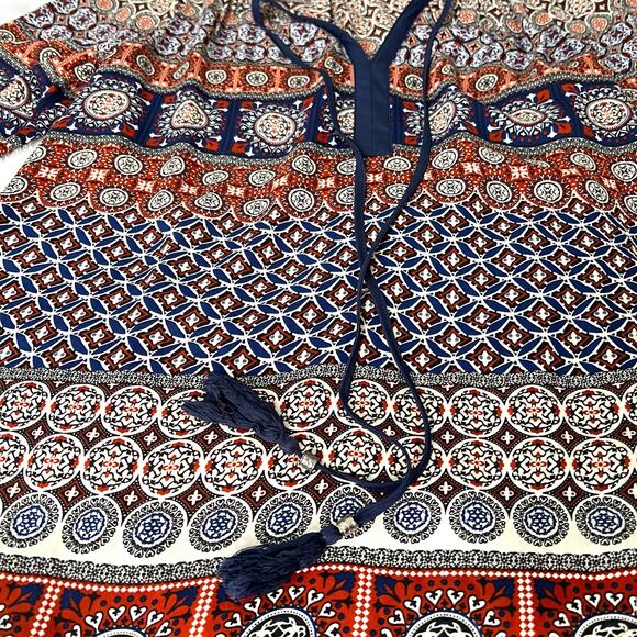 Daniel Rainn (S) Wilcox Tie Neck Blouse - Stitch Fix 3/4 Sleeve Tassel Boho Top - Picture 9 of 12